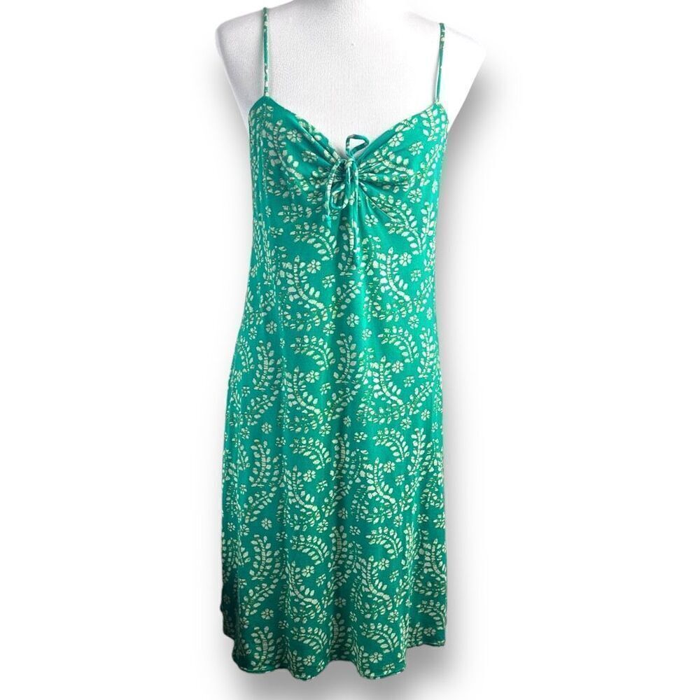 Gap Women's M Cinch Chest Slip Dress Green Cream Leaf‎ Print Fairycore Coquette